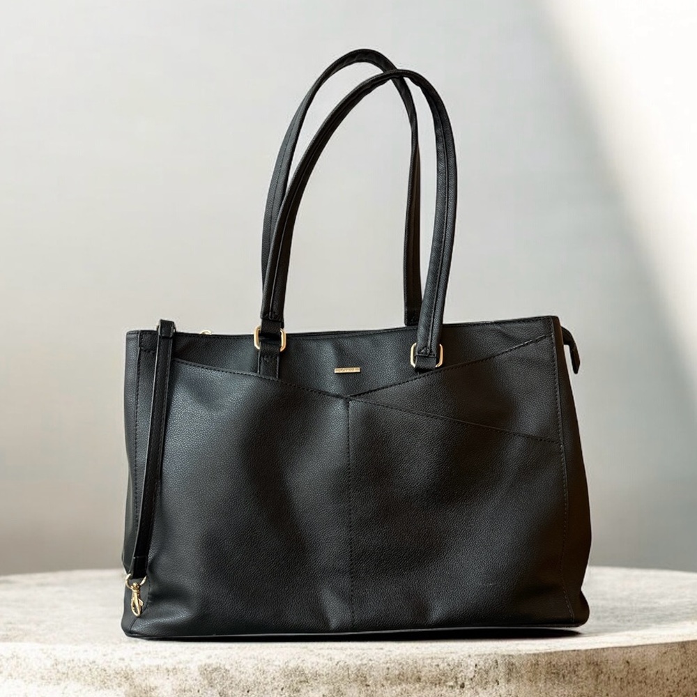 LOVEVOOK black faux leather laptop tote bag